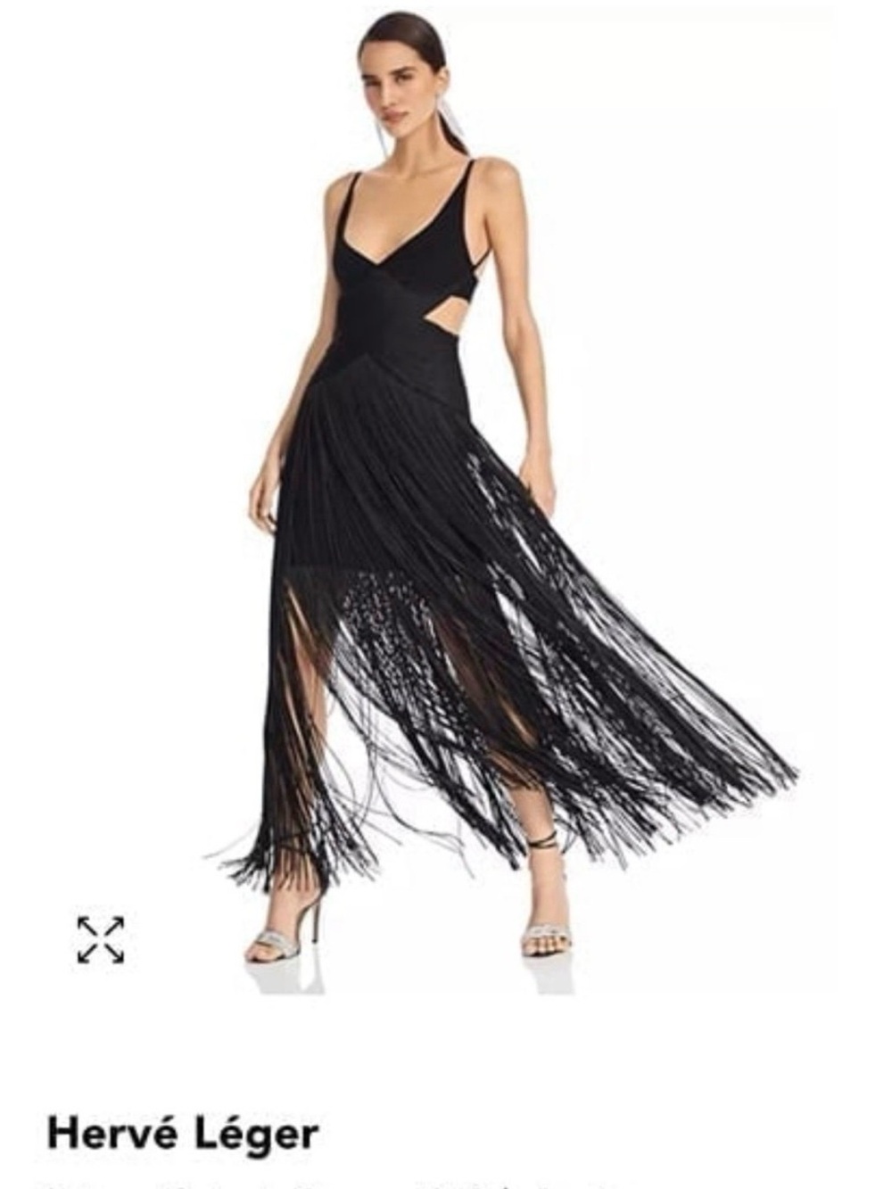Hervé Léger Black Fringe Cutout Maxi with Spaghetti Straps